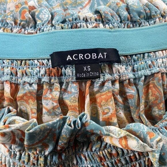ACROBAT Turquoise Floral Cold-Shoulder Peasant Tie Sleeve Blouse Shirt *SMALL* - Picture 6 of 6